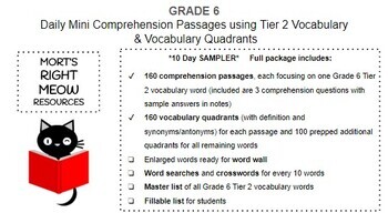 Preview of Tier 2 Vocabulary Building through Daily Comp Passages- Grade 6 *SAMPLER*