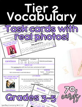 Preview of Tier 2 Vocabulary Cards for Speech Therapy - Grades 3, 4, 5 - with REAL PHOTOS!