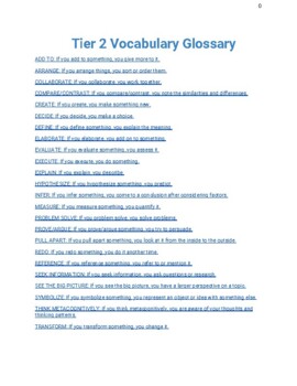 Preview of Tier 2 Vocabulary Glossary - ESL Student Friendly
