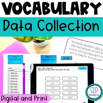 Preview of Speech Therapy Data Collection Sheets for Vocabulary Synonyms Antonyms Homonyms