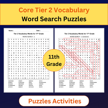 Preview of Tier 2 Vocabulary | Word Search Puzzles Activities | 11th Grade