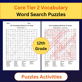 Preview of Tier 2 Vocabulary | Word Search Puzzles Activities | 12th Grade