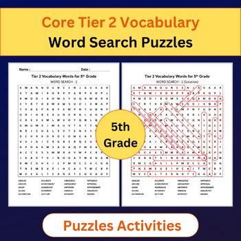 Preview of Tier 2 Vocabulary | Word Search Puzzles Activities | 5th Grade