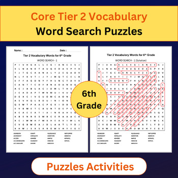 Preview of Tier 2 Vocabulary | Word Search Puzzles Activities | 6th Grade