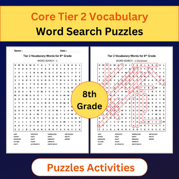 Preview of Tier 2 Vocabulary | Word Search Puzzles Activities | 8th Grade