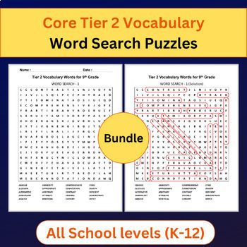 Preview of Tier 2 Vocabulary | Word Search Puzzles Activities Bundle | All levels (K-12)