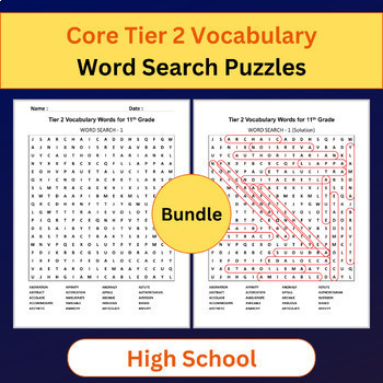 Preview of Tier 2 Vocabulary | Word Search Puzzles Activities Bundle | High School