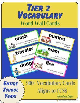 Preview of Tier 2 Vocabulary Words - Word Wall Cards K-4 Colorful Border BUNDLE
