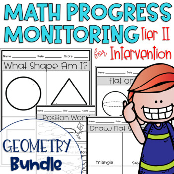 Preview of Tier II Math Intervention Progress Monitoring Kit Geometry BUNDLE Kinder