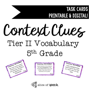 Preview of Tier II Vocabulary Context Clue Task Cards - 5th Grade