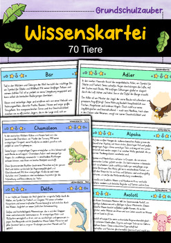 Preview of Tier Wissenskartei - 70 Tiere - German