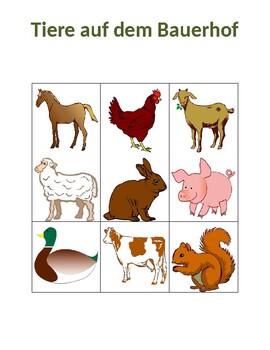 Preview of Tiere auf dem Bauerhof (Farm Animals in German) Bingo