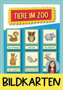 Preview of Tiere im Zoo / Animals in the zoo Flash Cards for the German class; Deutsch