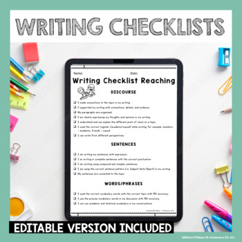 Preview of ESL Writing Checklists- WIDA Aligned