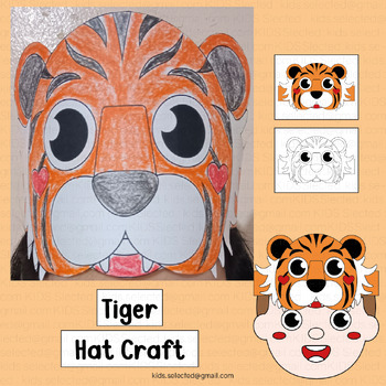 Preview of Tiger Hat Craft Safari Animals Activities Zoo Crown Headband Writing Coloring