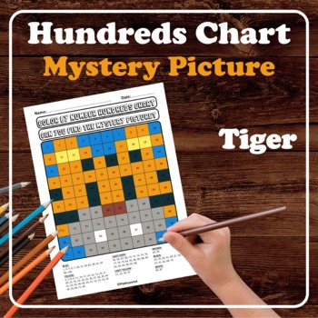 Preview of Tiger Hundreds Chart Mystery Picture No Prep Place Value Color by Number Animal