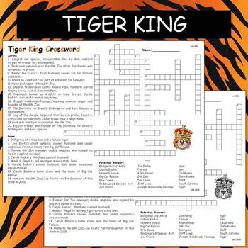 Tiger King Crossword by Cosmo Jack s Technology Resources TPT