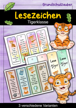 Preview of Tiger Lesezeichen für die Tigerklasse - 3 Varianten (Deutsch)