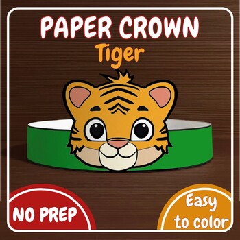 Preview of Tiger Paper Crown Colored Printable Headband Cutting Craft Activity for kids