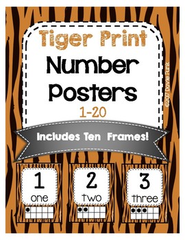 Preview of Classroom Decor Tiger Print Classroom Number Posters 1-20