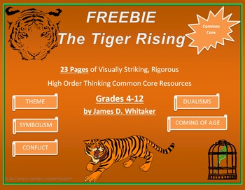 Preview of Tiger Rising Novel Study Resources Freebie Kate DiCamillo Common Core