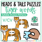 Tiger Words V/CV Syllable Division Puzzles - Heads and Tails