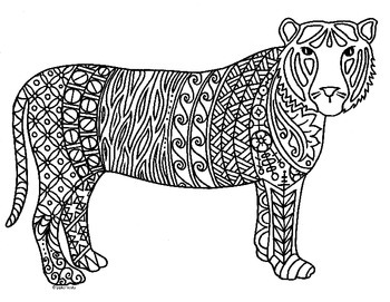 Preview of Tiger Zentangle Coloring Page: 2022 Chinese Lunar New Year