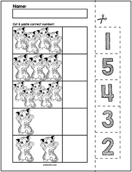 tigers cut match worksheets numbers 1 5 by prekautism tpt