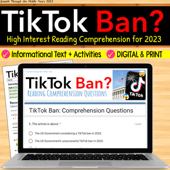 Preview of TikTok Ban: Technology Reading Comprehension (Digital & Print)