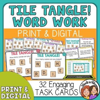 Preview of Word Work Tile Tangle Task Cards! Engaging Word Game similar to Scrabble™