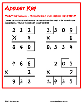 3 4 digits by 1 digit multiplication tiling puzzle free tpt