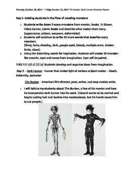 milicia lamentar Familiar Tim Burton Dark Humor Poems by lerin lockwood | Teachers Pay Teachers