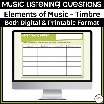 Preview of Timbre Elements of Music Listening Questions for Song Analysis & Assessment