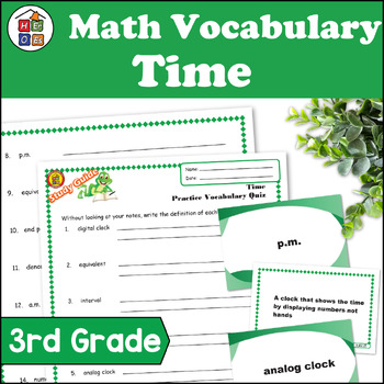 Preview of Time | 3rd Grade Math Vocabulary Study Guide Materials and Quizzes