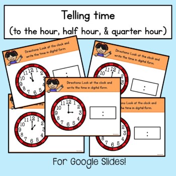 Preview of Time Activity: Hour, Half-Hour, & Quarter hour -Remote Learning Google Slides