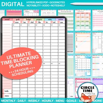 Preview of Hyperlinked Time Blocking Planner DIGITAL GoodNotes, Notability, Weekly Monthly