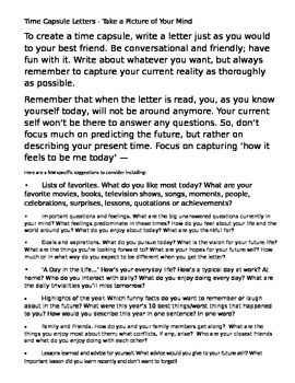 Preview of Time Capsule Letter to Your Future Self Creative Writing Assignment