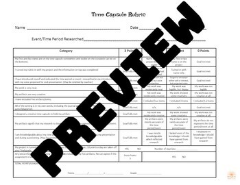 Preview of Time Capsule Rubric
