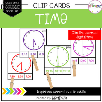 Preview of Time Clip and Match Activity | Develops Motor Skills