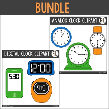 Preview of Time Clipart - Analog Clocks, Digital Clocks - BUNDLE
