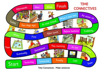 Preview of Time Connectives Game. A3 size. Make up sentences