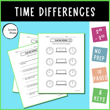 Preview of Time Difference Worksheets for Grade 3 PDF with Clocks and Word Problems