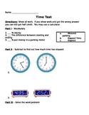 Time - Elapsed Time and Telling Time Assessment (Test)