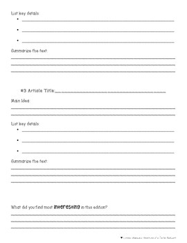 Time For Kids- Main Idea/Detail, Summarizing {FREEBIE} | TPT