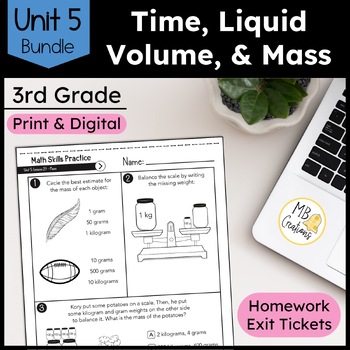 Preview of 3rd Grade Time, Liquid Volume, Mass Worksheets/Exit Tickets - iReady Math Unit 5