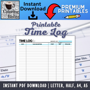 Preview of Time Log Printable - Task Tracker - Timesheet Printable - Project Time Log