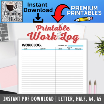 Preview of Time Log - Work Log Printable - Time Spent Tracker - Working Hours - Timesheet