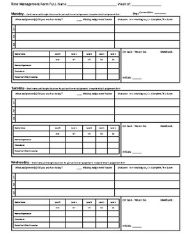 Preview of Time Management Form for Middle & High School