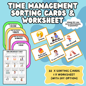 Preview of Time Management Sorting Cards & Worksheet | Organisational Skills