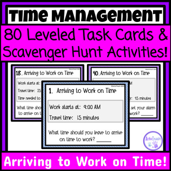Preview of Time Management Task Card Activities Getting to Work on Time Write the Room SPED